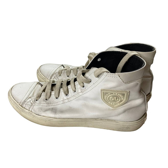 Saint Laurent White Leather Printed Sneakers Hi Size 10 - Picture 1 of 7